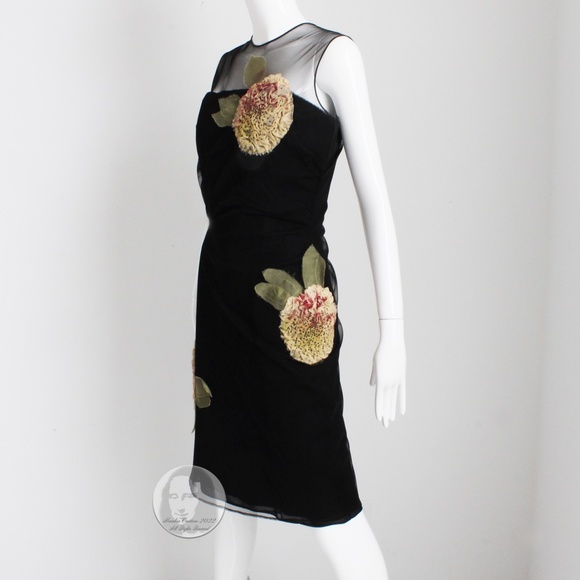 Bill Blass Cocktail Dress with Bold Florals LBD Little Black Dress Vintage Sz 10 - Picture 7 of 12